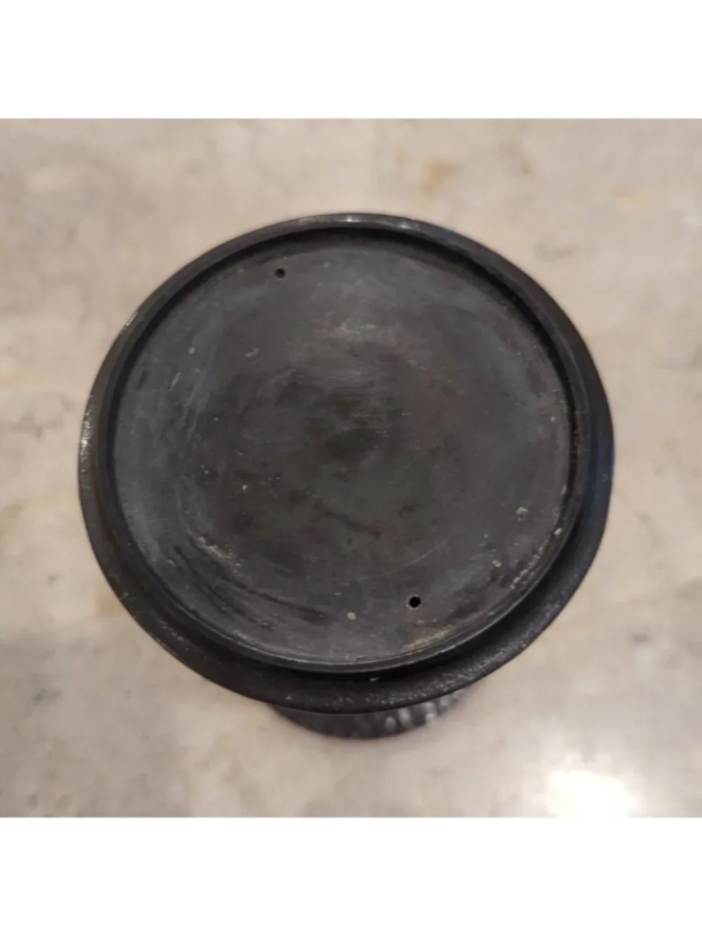 Pottery Barn 7in Hammered Pillar Candle Holder Heavy Black-lp